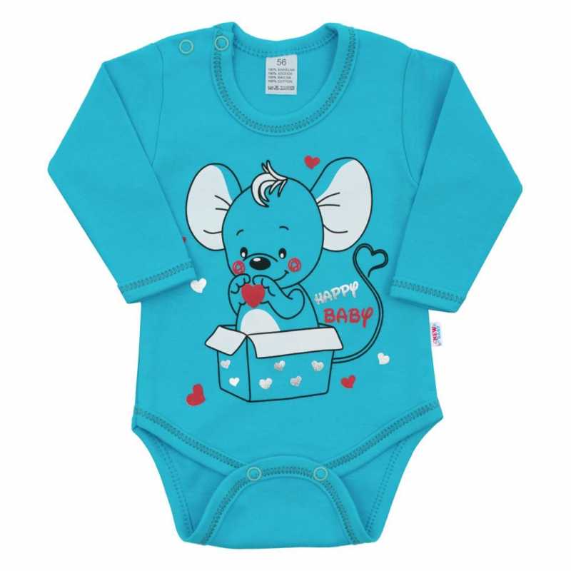 Dojčenské body s dlhým rukávom New Baby Mouse tyrkysové, 62