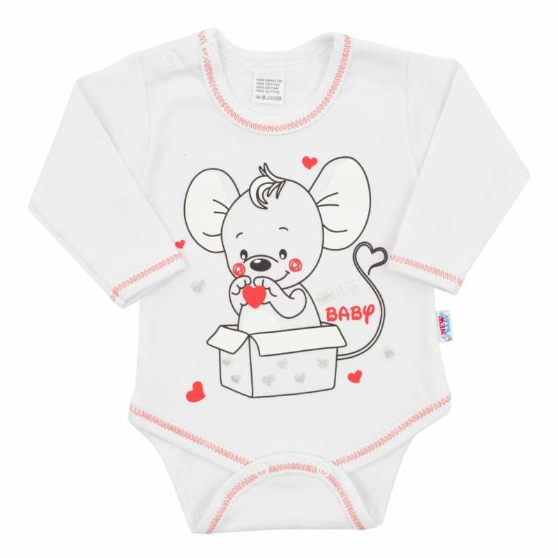 Dojčenské body s dlhým rukávom New Baby Mouse biele, 68
