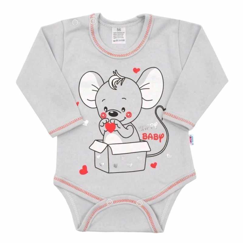 Kojenecké body s dlouhým rukávem New Baby Mouse šedé, 74