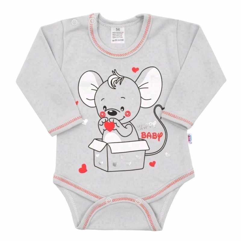 Dojčenské body s dlhým rukávom New Baby Mouse sivé, 80