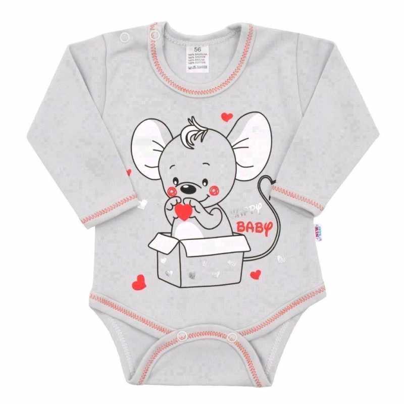 Dojčenské body s dlhým rukávom New Baby Mouse sivé, 86