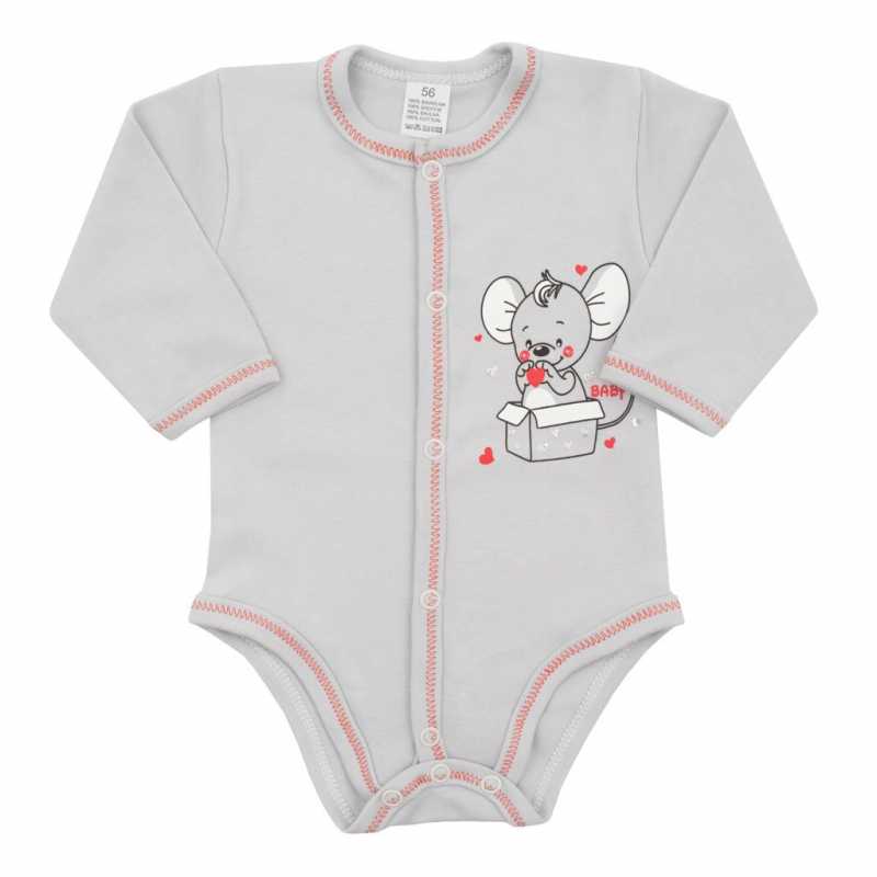 Dojčenské celorozopínacie body New Baby Mouse sivé, 56