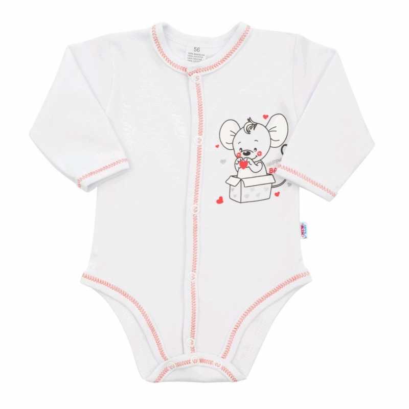 Kojenecké celorozepínací body New Baby Mouse bílé, 62
