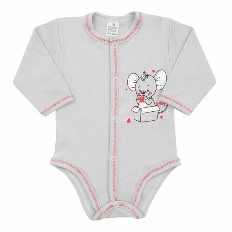 Kojenecké celorozepínací body New Baby Mouse šedé, 62
