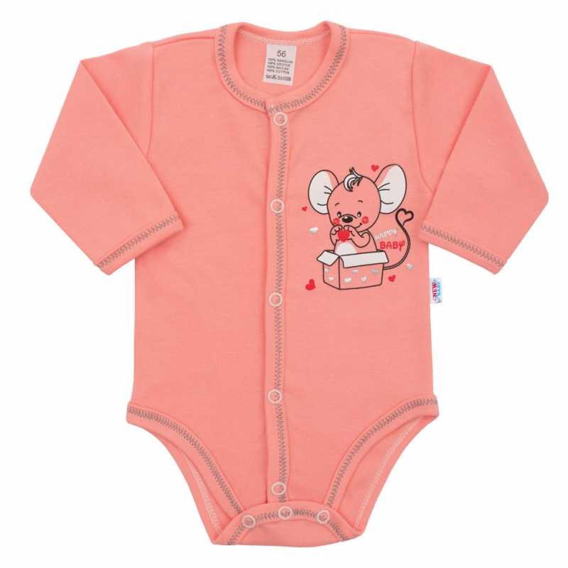 Dojčenské celorozopínacie body New Baby Mouse lososové, 62