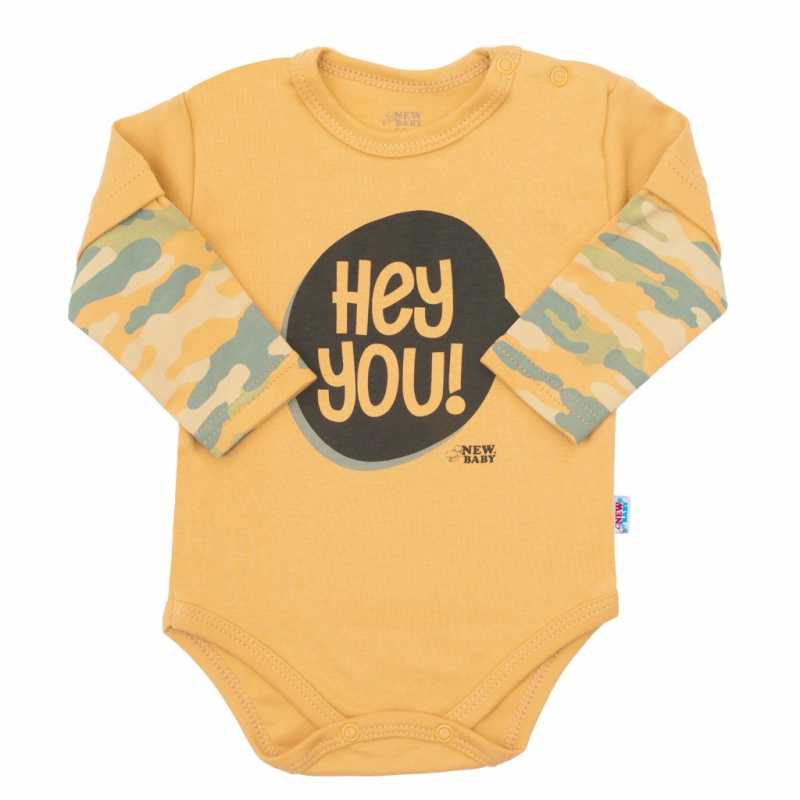 Dojčenské bavlnené body s dlhým rukávom New Baby With Love horčicové, 62