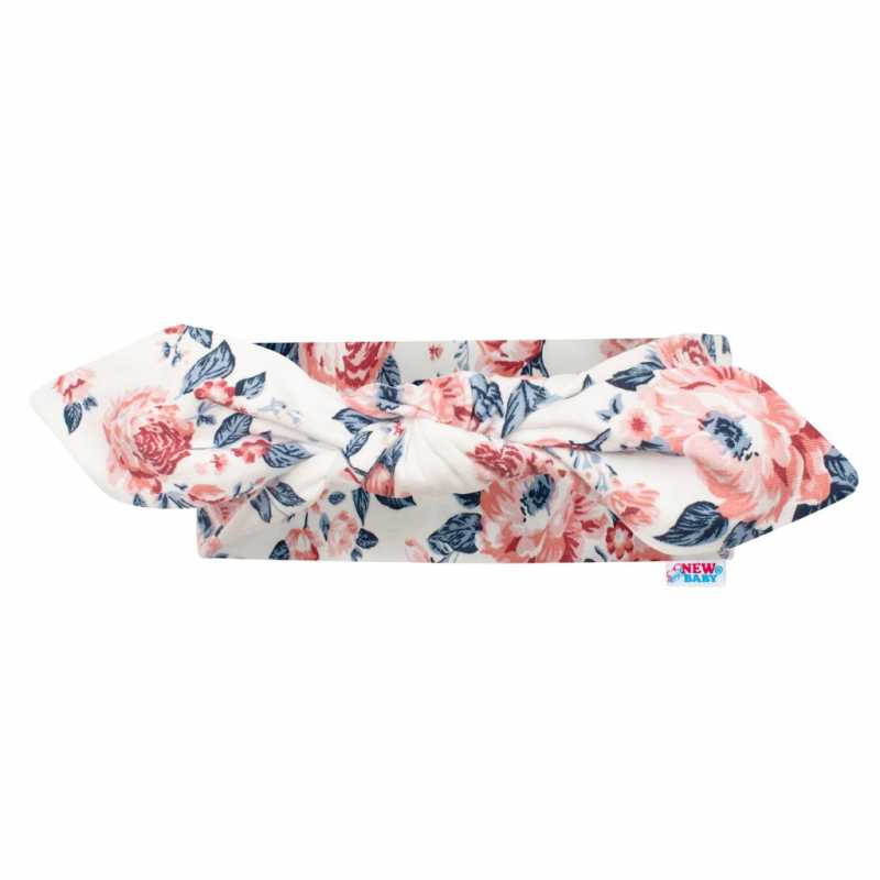 Dojčenská letná bavlnená čelenka New Baby Roses smotanovo-ružová 23,5 cm, 80