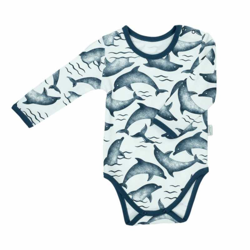 Dojčenské bavlnené body s dlhým rukávom Nicol Dolphin, 86