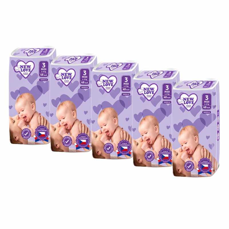 MEGAPACK Plenky New Love Premium comfort 3 MIDI 4-9kg 5x48ks