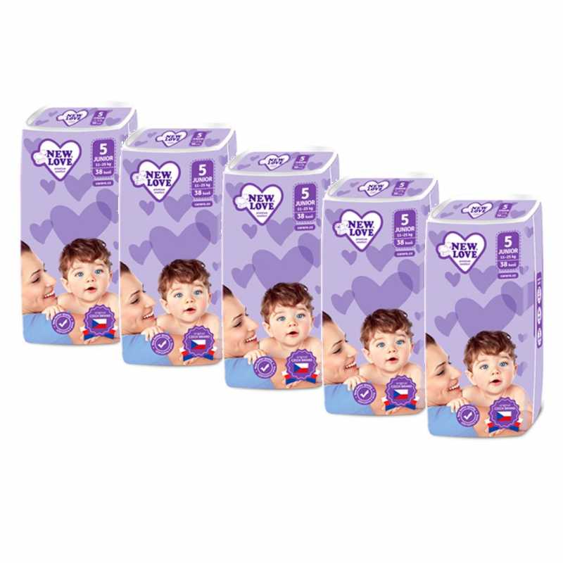 MEGAPACK Plenky New Love Premium comfort 5 JUNIOR 11-25kg 5x38 ks
