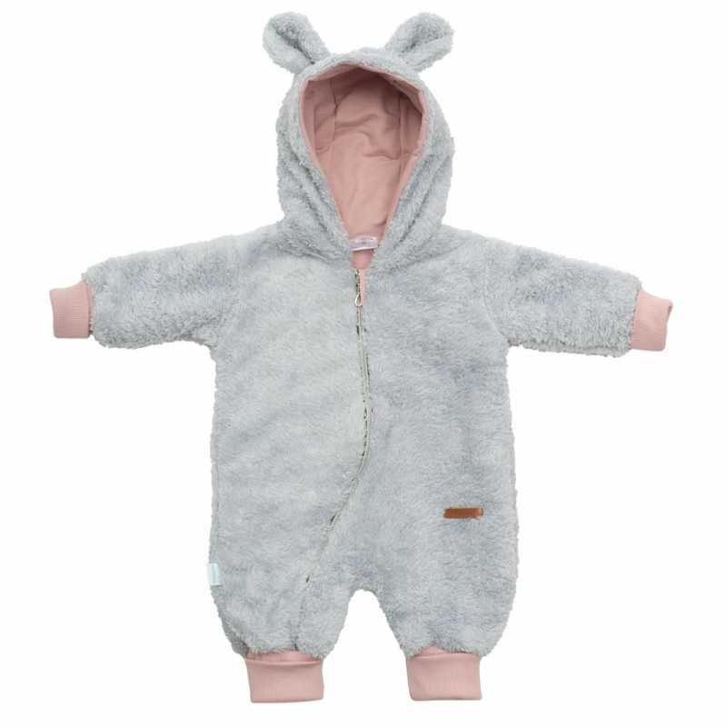 Luxusný detský zimný overal New Baby Teddy bear šedo ružový, 74