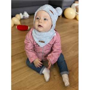 Zimná dojčenská čiapočka so šatkou na krk New Baby Teddy bear šedo ružová, 86