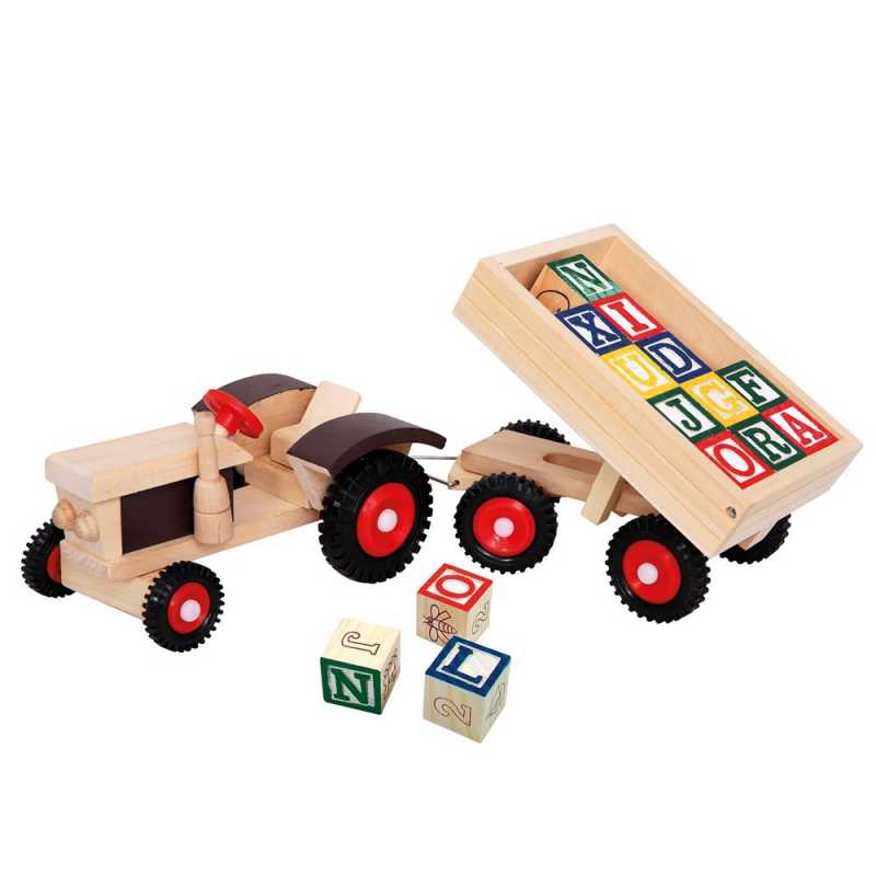 Traktor s gumovými koly a vlekem