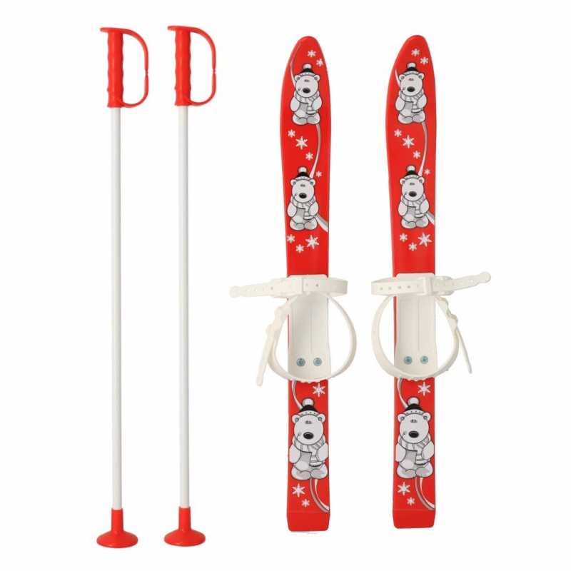 Detské lyže s viazaním a palicami Baby Mix 70 cm červené