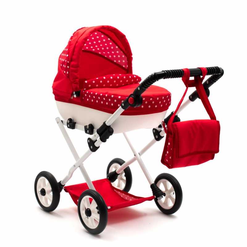 Dětský kočárek pro panenky New Baby COMFORT červený s tečkami