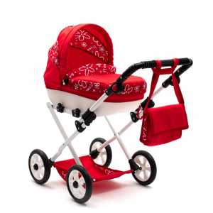 Detský kočík pre bábiky New Baby COMFORT červený kvety biele