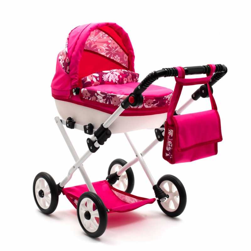 Dětský kočárek pro panenky New Baby COMFORT růžový květiny