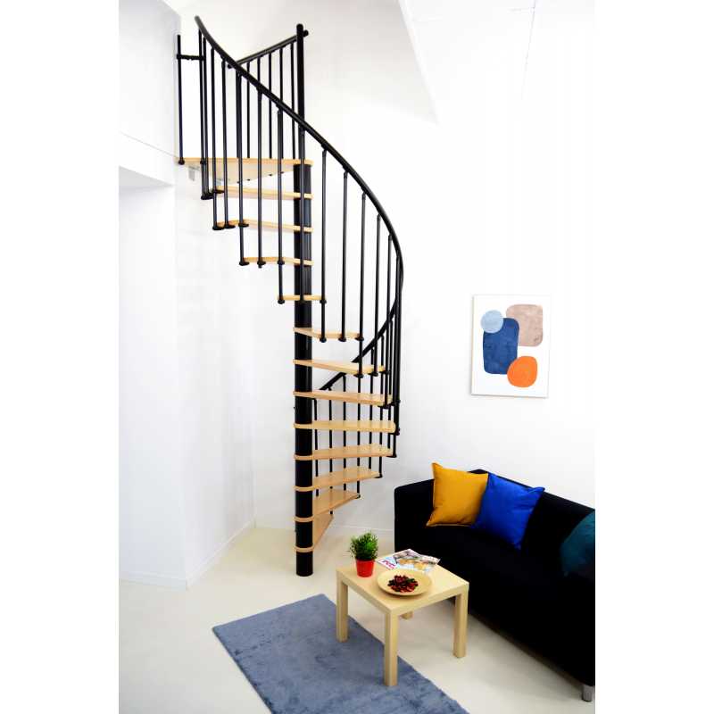 Točité schody Berlin 120x309 cm - buk, černé zábradlí, Minka