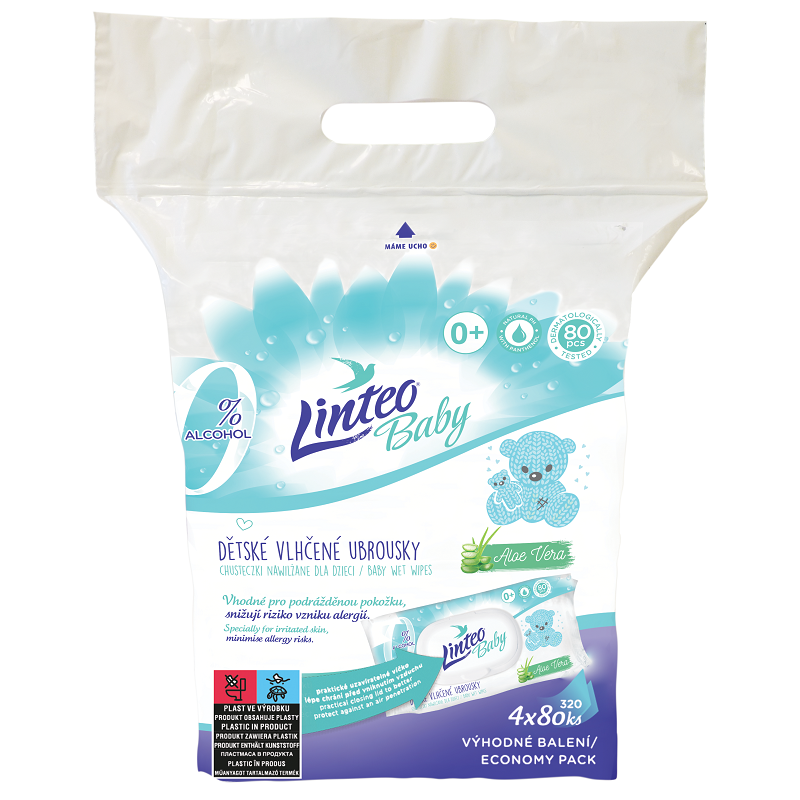 Detské vlhčené obrúsky Linteo Baby Aloe Vera 4x80ks
